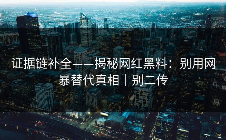 证据链补全——揭秘网红黑料：别用网暴替代真相｜别二传